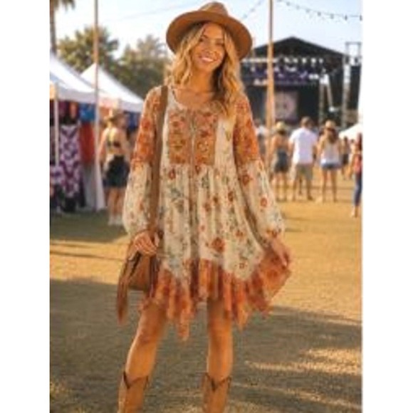 Patrons of Peace Dresses & Skirts - NWT Patrons of Peace SZ S Floral Boho Mini Dress Country Festival Long Sleeve